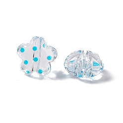 Deep Sky Blue Transparent Acrylic Beads, Flower with Polka Dot Pattern, Clear, Deep Sky Blue, 16.5x17.5x10mm, Hole: 3mm