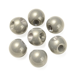 Gris Foncé Placage uv perles européennes acryliques opaques, Perles avec un grand trou   , avec de la poudre d'or, ronde, gris foncé, 19x19mm, Trou: 4mm