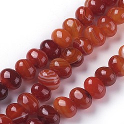Naranja Rojo Cuentas de ágata con bandas naturales teñidas hebras, oval, rojo naranja, 11~12x8.5~9.5 mm, agujero: 1.2 mm, sobre 41 unidades / cadena, 14.6 pulgada (37.1 cm)
