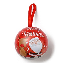 Deer Tinplate Round Ball Candy Storage Favor Boxes, Christmas Metal Hanging Ball Gift Case, Deer, 16x6.8cm