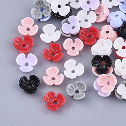 Mixed Color Opaque Resin Bead Caps, 3-Petal, Flower, Mixed Color, 6x6.5x2.5mm, Hole: 1mm