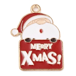 Santa Claus Alloy Enamel Pendants, Christmas Theme, Light Gold, Santa Claus, 26x19x1.3mm, Hole: 1.8mm