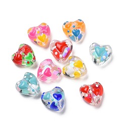 Mixed Color Valentine's Day Handmade Glass Enamel Beads Strands, Heart, Mixed Color, 13.5x14x8~9mm, Hole: 1.2mm, about 30pcs/strand