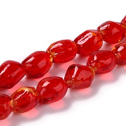 Roja Hilos de abalorios de murano hechos a mano, pepitas, rojo, 10x9.5x7.5 mm, agujero: 1.2 mm, sobre 40 unidades / cadena, 15.16 pulgada (38.5 cm)