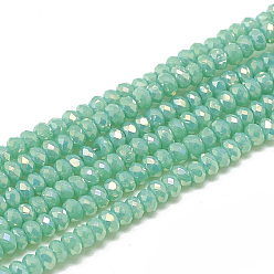 Turquoise Galvanoplastie opaques couleur unie perles de verre brins, facette, rondelle, turquoise, 2.5x1.5mm, Trou: 0.8mm, Environ 160~165 pcs/chapelet, 13.78 pouces ~ 14.17 pouces (35~36 cm)