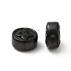 Electrophoresis Black 304 Stainless Steel Beads, Flat Round with Fleur De Lis, Electrophoresis Black, 10x6mm, Hole: 1.6mm