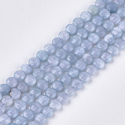 Aigue-marine Aigue-marine naturelle brins de perles, facette, plat rond, 6~6.5x3.5mm, Trou: 0.8mm, Environ 59~60 pcs/chapelet, 14.9 pouces ~ 15.1 pouces