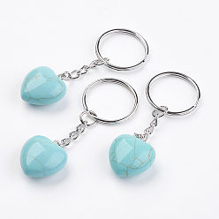 Synthetic Turquoise Synthetic Turquoise Keychain, with Platinum Iron Findings, Heart, 72mm