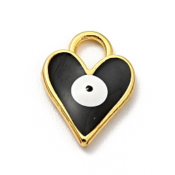 Black Bras Enamel Charms, Cadmium Free & Lead Free, Golden, Heart with Evil Eye, Black, 12.5x9x2mm, Hole: 2.6x3mm