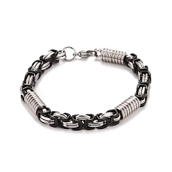 Gunmetal & Stainless Steel Color Ion Plating(IP) 304 Stainless Steel Column Links Bracelet with Byzantine Chains for Men, Gunmetal & Stainless Steel Color, 8-1/2 inch(21.5cm)