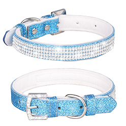 Deep Sky Blue Adjustable Glittered Felt Pet Collars, Resin Rhinestone Cat Dog Choker Necklace, Deep Sky Blue, 510x25mm