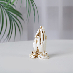 Blanc Floral Statue de mains en prière en résine, fengshui méditation sculpture décoration de la maison, floral blanc, 38x46x72mm