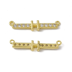 Letter H Rack Plating Brass Micro Pave Clear Cubic Zirconia Connector Charms, Real 18K Gold Plated, Long-Lasting Plated, Cadmium Free & Nickel Free & Lead Free, Letter Links, Letter.H, 6x27.5x3mm, Hole: 1.2mm
