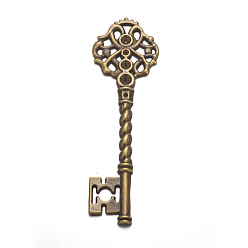 Antique Bronze Key Tibetan Style Pendant Rhinestone Settings, Lead Free and Cadmium Free, Antique Bronze Color, 68x20.5x3mm, Hole: 1mm