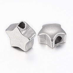 Stainless Steel Color 304 Stainless Steel Beads, Star, Stainless Steel Color, 11x11x6mm, Hole: 3.5mm