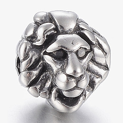 Antique Silver 316 Surgical Stainless Steel Beads, Lion, Antique Silver, 10x9x9mm, Hole: 2mm
