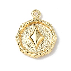 Real 18K Gold Plated & Gunmetal Brass Pendants, Textured, Real 18K Gold Plated, Flat Round with Playing Cards Charm, Diamond, 15.5x12.5x2.5mm, Hole: 1.4mm
