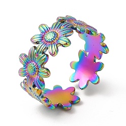 Rainbow Color Chapado en iones (ip) 304 anillo abierto de girasol de acero inoxidable para mujer, color del arco iris, tamaño de EE. UU. 6 1/2 (16.9 mm)