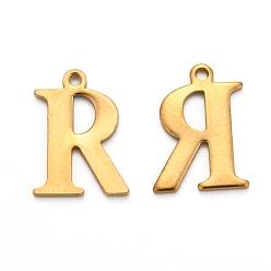 Letter R Ion Plating(IP) 304 Stainless Steel Alphabet Charms, Golden, Letter.R, 12x9x1mm, Hole: 1mm
