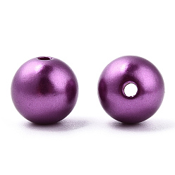 Pourpre Perles d'imitation en plastique ABS peintes à la bombe, ronde, pourpre, 10x9.5mm, Trou: 2mm, environ 1040 pcs / 500 g