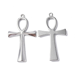 Stainless Steel Color 304 Stainless Steel Pendants, Ankh Cross Charm, Stainless Steel Color, 45.5x25x3mm, Hole: 1.8mm