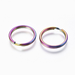 Rainbow Color Ion Plating(IP) 304 Stainless Steel Split Key Rings, Keychain Clasp Findings, Rainbow Color, 16mm