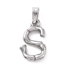 Letter S 304 Stainless Steel Pendants, Bamboo Style, Stainless Steel Color, Letter.S, 19x11x3.5mm, Hole: 3x7mm