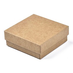 Bronze Boîte à bijoux en carton, Pour la bague, boucle, Collier, avec une éponge à l'intérieur, carrée, tan, 8.9x8.9x3.3 cm, Taille intérieure: 8.3x8.3cm, sans boîte de couvercle : 8.5x8.5x3.1 cm