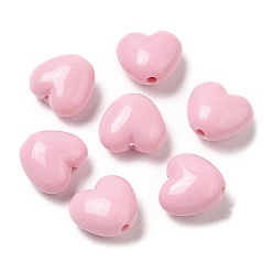 Pink Opaque Acrylic Beads, Heart, Pink, 9x9.5x5.5mm, Hole: 1.5mm, about 1650pcs/500g