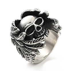 Antique Silver 316 Stainless Steel Ring, Finger Ring for Men Women, Skull, Halloween Theme, Antique Silver, Size 8, 6.2~14mm, Inner Diameter: 17.8mm