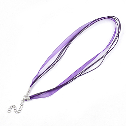 Dark Violet Waxed Cord and Organza Ribbon Necklace Making, with Iron Lobster Claw Clasps, Platinum, Dark Violet, 17.6 inch~17.8 inch(45~455cm), 7mm
