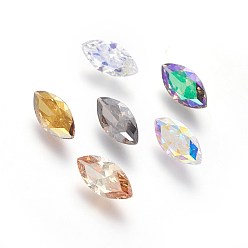 Mixed Color Electroplated Cubic Zirconia Pointed Back Cabochons, Horse Eye, Faceted, Mixed Color, 12x6x3.7mm