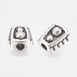 Antique Silver Tibetan Style Alloy Beads, Lead Free & Cadmium Free, Trapezoid, Antique Silver Color, 6x5x4mm, Hole: 1mm