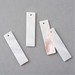 Ivoire Pendentifs de coquille de mer, rectangle, blanc crème, 40x10.5x2~3mm, Trou: 1.5mm