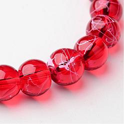 Brique Rouge Drawbench transparentes perles de verre brins, peint à la bombe, ronde, firebrick, 6mm, Trou: 1.3~1.6mm, 31.4 pouce