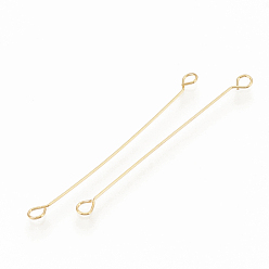 Real 18K Gold Plated Brass Links connectors, Double Sided Eye Pins, Nickel Free, Real 18K Gold Plated, 35x0.1mm, Hole: 1mm