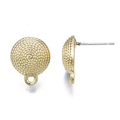 Light Gold Surface Asperities Alloy Stud Earring Findings, with Loop and Steel Pin, Half Round with Plastic Protective Sleeve, Light Gold, 15x12mm, Hole: 1.5mm, Pin: 0.7mm