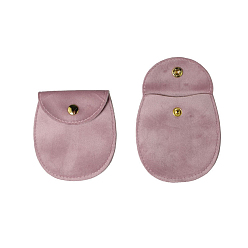 Pink Velvet Jewelry Bag, for Bracelet, Necklace, Earrings Storage, Oval, Pink, 8.5x8cm