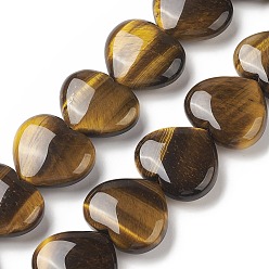 Tiger Eye Natural Tiger Eye Beads Strands, Heart, 24~26x28~28.5x9~12mm, Hole: 1.5mm, about 15pcs/strand, 15.04~15.55 inch(38.2~39.5cm)