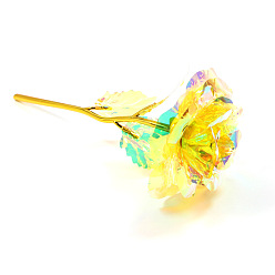 Amarillo Rosa de plástico con rama de flor de varilla de metal., para regalo de boda regalo del día de san valentín, amarillo, 250x85 mm