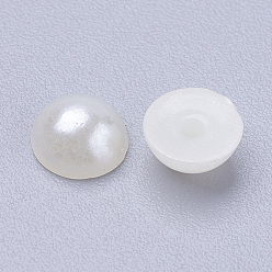 Ivoire Un demi-tour en forme de dôme cabochons acryliques de perles imitées, blanc crème, 14x7mm
