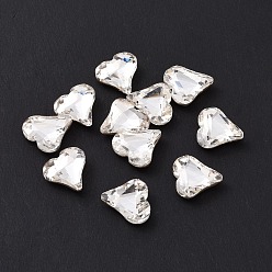 Crystal Glass Rhinestone Cabochons, Pointed Back & Silver Back Plated, Heart, Crystal, 8x8x3mm