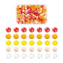 Orange 500Pcs 5Colors Electroplate Glass Beads, AB Color Plated, Faceted Rondelle, Clear & Red & Dark Orange & Gold & Antique White, 6x5mm, Hole: 1mm, 100pcs/Color