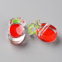 Roja Granos de acrílico esmalte transparente, piña, rojo, 25x15x9 mm, agujero: 3.5 mm
