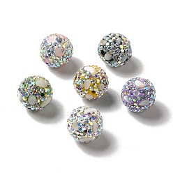 Couleur Mélangete Perles de strass d'argile polymère , avec éclats d'imitation de pierres précieuses, ronde, couleur mixte, 16x17mm, Trou: 1.8mm