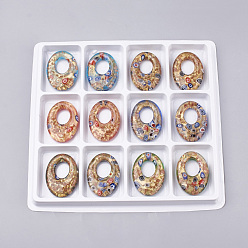 Mixed Color Handmade Gold Sand Lampwork Pendants, Inside Millefiori Glass, Oval, Mixed Color, 46~47x34x9.5mm, Hole: 19mm, Box Size: 20x19.5x1.3cm, about 12pcs/box