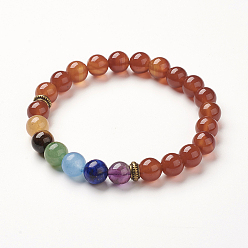 Cornaline Yoga chakra bijoux, perles naturelles cornaline étirer bracelets, 2-1/8~2-3/8 pouces (55~60 mm)