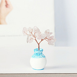 Rose Quartz Resin Vase with Natural Rose Quartz Tree Ornaments, for Home Car Desk Display Decorations, 40x60mm