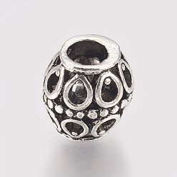 Античное Серебро Полые литые европейские шарики, бусины с большим отверстием, баррель, античное серебро, 11x10 мм, отверстие : 4.5 мм