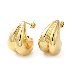 Real 18K Gold Plated Rack Plating Brass Teardrop Stud Earrings for Women, Lead Free & Cadmium Free, Long-Lasting Plated, Real 18K Gold Plated, 27x17.5mm